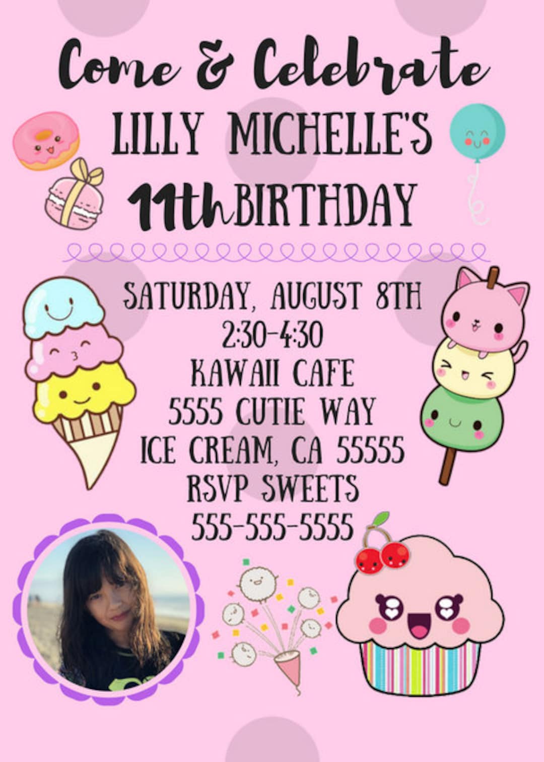 Carte Anniversaire Kawaii A Imprimer Kawaii Invitation en Numérique Imprimable PDF JPEG impression - Etsy France