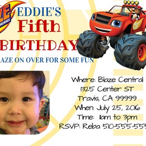 Blaze and The Monster Machines Digital Birthday Invitation, blaze birthday, blaze and the monster machines party, print at home Blaze invite