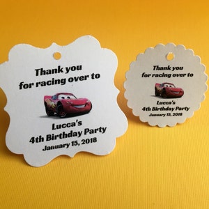 Cars favor tags, birthday party favors, personalized, lightning mcqueen, mater, cars, cars birthday, pixar party, disney cars,  cars party