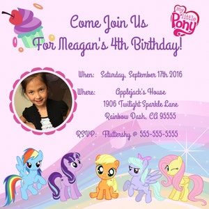 My Little Pony birthday Invitation, Friendship is magic, My Little Pony Girl, My Little pony cupcake Print at home Digital PDF JPEG  Format