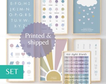 Set of 7 Playroom prints, preschool prints, Pastel Feelings Chart, PRINTABLE Wall Art, Montessori Homeschool decor Pastel Classroom
