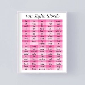 100 impresiones de palabras visuales, póster educativo, arte de pared para fomentar el aprendizaje para niños de jardín de infantes, ideas de decoración para niños y niñas, arte de pared