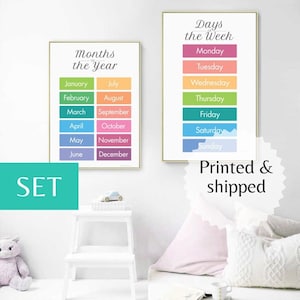 Días de la semana Imprimible o grabados - Montessori Education Poster Homeschool décor Learning Print Nursery Colorful Classroom ideas months