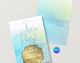Editable Painting Party Invitation, Art Birthday invite, - Girls Birthday Party CUSTOMIZABLE Canva Printable Watercolor Digital Moroccan
