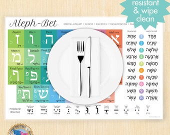 Learn Hebrew Placemat for kids Aleph Bet Hebrew Alphabet abc hebrew laminated poster educational chart Hebrew alphabet Jewish gifts Judaica