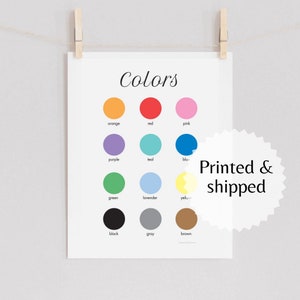 Colors poster prints educational poster wall art for learning preschool kids boy girl decor ideas wallart virtual school pods room design
