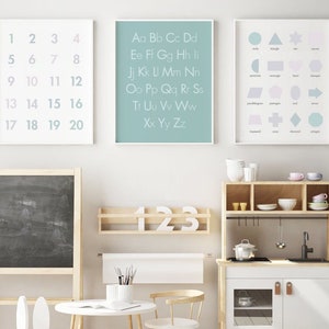 Conjunto de 3 regalos únicos para niños pequeños que aprenden formas, conteo, abecedario, ideas de decoración escolar educativa preescolar Montessori