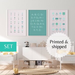 Conjunto de 3 grabados de decoración de pared de sala de juegos para niños aprenden abc preescolar niños educación infantil ideas cartel educativo Montessori