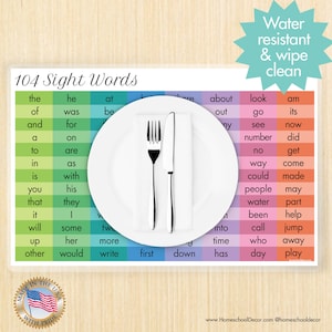 Kids Placemat preschool kindergarten learning alphabet, Learning sight words Dining placement, Unique Gift Boys Girls educational school