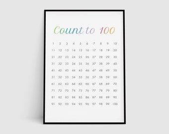 Count to 100 prints educational poster wall art to encourage learning for kindergarten kids boy girl wallart ideas homeschool decor