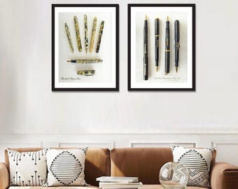 Black Rubber & Marblized Vintage Fountain Pens Digital Poster
