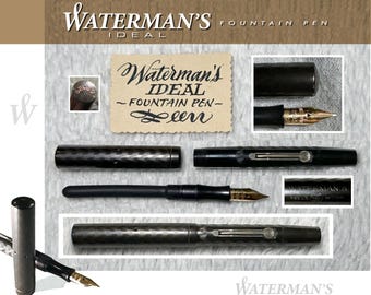 Restored Vintage Waterman's Ideal 52V Fountain Pen Black Chased Hard Rubber 14K Gold Nib