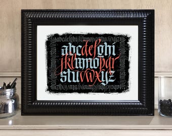 Alphabet Mix Calligraphic Texture Art Actual Print