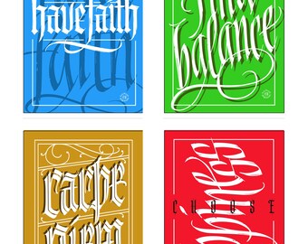 Positve Thoughts 4 Print Calligraphic Set 4 x 6