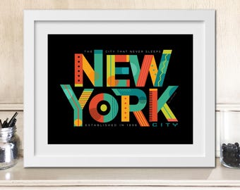 New York Typography Design Actual 8.5x11 Print (includes white border)