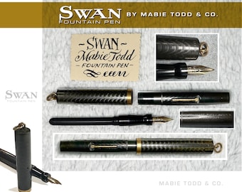 Swan black chased hard rubber ring top fountain pen produced by Mabie Todd & Co.