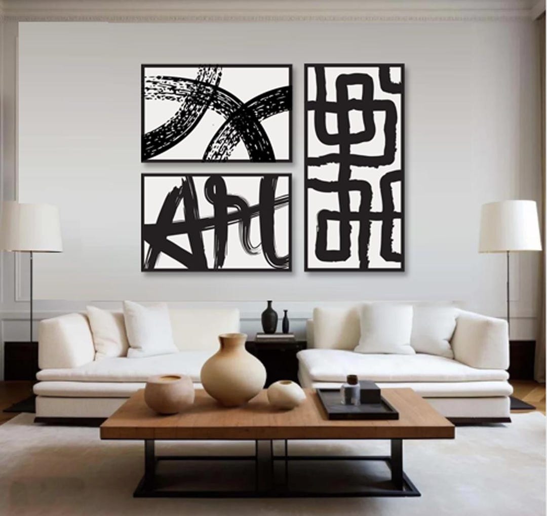 Brush Stroke Black and White Wall Art - Etsy