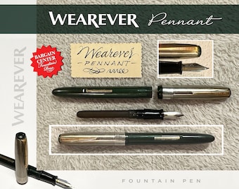 Vintage Chrome and Dark Green Pennant  Wearever Lever Fill Fountain Pen