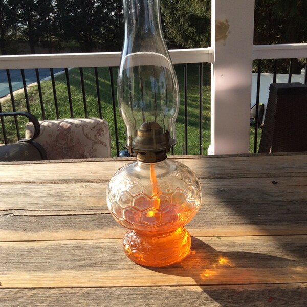 Antique Clear Glass oil Lamp , Honeycomb Impressing, Hurricane Oil Lamp