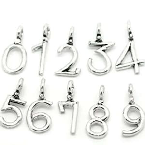 Number Charms / pick number 1 2 3 4 5 6 7 8 9 0 / SILVER number charm / ADD on charm / Sports number charm / player number / charms image 1