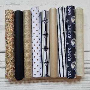 faux Leather Sheets Saints fake to make earrings bows die cut crafts Football New Orleans black gold mix chunky glitter polka dots stripes