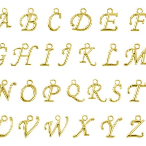 GOLD Cursive Letter Charms Letter for Jewelry Making Alphabet Initial A-Z abc drop dangle pendant Personalized Jewelry sports 13mm