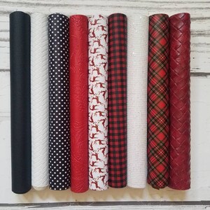 NEW faux Leather Sheets Red Black Buffalo Plaid Tartan Plaid DEER Christmas 8x11 fake to make earrings bows brick basketweave polka dots