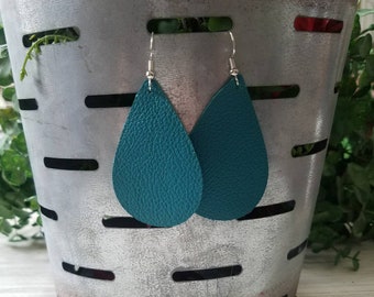Leather Earrings TEAL Leather Teardrop Earrings Turquoise leather Tear Drop Mothers Day gift for her Eagles Football