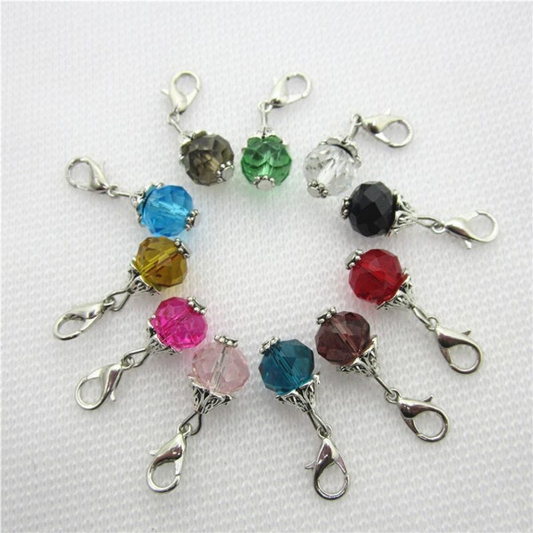 Color Charms 11mm Birthstone crystal dangle charm beadcap lobster clasp claw closure DIY Jewelry embellishment sold individual