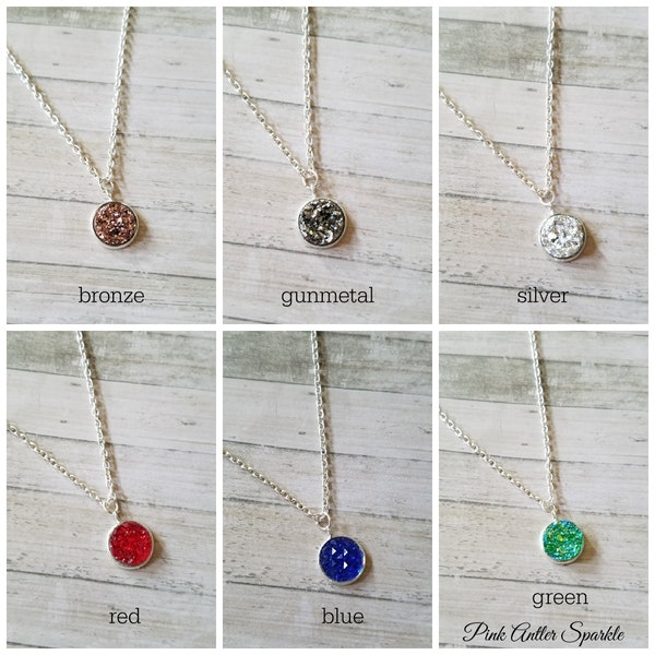 DRUSY Anhänger Halsketten 12mm oval faux druzy Chokers - rot, rot, schwarz, blau, grau, silber, gold & mehr - Hochzeitsball Geschenk