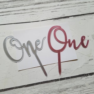 Cake Topper Pink or Silver ONE baby first birthday pick