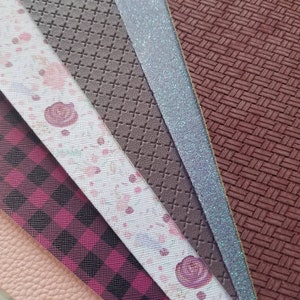 Hojas de cuero sintético Paquete de 6 falsos para hacer aretes lazos artesanías troqueladas Flores rosadas malva ciruela búfalo cuadros desgastados trenza burdeos