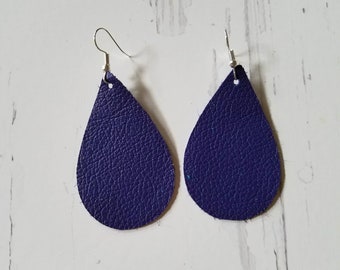 Leather Earrings ~ PURPLE  Leather Teardrop Earrings Purple Teardrop Earrings Leather Tulip shape petite purple tear drop