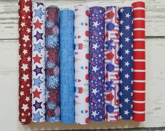 faux Leather Sheets 4th of July INDEPENDENCE DAY fake leather to make earrings bows Stars red white blue Fireworks wide stripes chambray