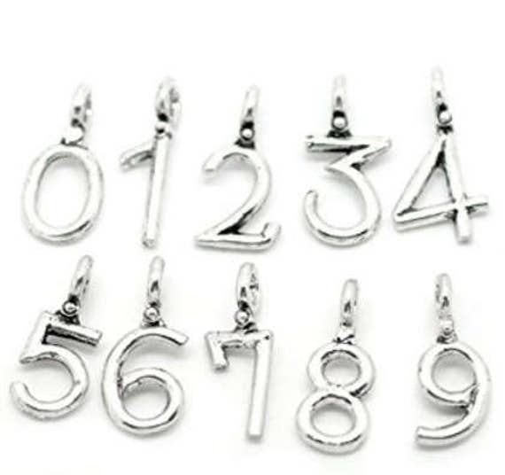Number Charms / Pick Number - 1 2 3 4 5 6 7 8 9 0 / Silver Number Charm / Add on Charm / Sports Number Charm / Player Number / #charms