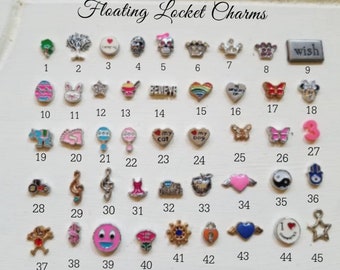 Tiny Floating Locket Charms Clearance Closeout story locket memory tiny small charms camping tree hearts Easter rainbow crown baby butterfly