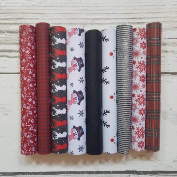 faux Leather Sheets CHRISTMAS fake leather to make earrings bows black red gray Santa Deer Glitter Stripes tartan plaid snowflakes snowman