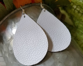 Leather Earrings White Leather teardrop Earrings geniune Leather jewelry