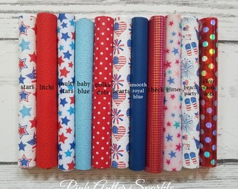 faux Leather Sheets 4th of July INDEPENDENCE DAY fake leather to make earrings bows Stars red white blue Hearts Flag stripe fireworks USA