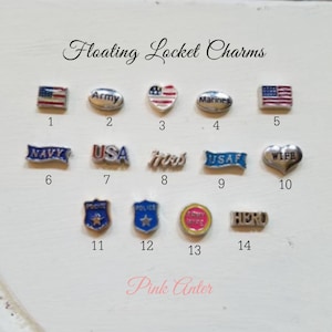 Floating Charms Army Air Force Fire Wife Mom Police Sheriff Navy USA Flag crystals Hero floating locket charms Military Law enforcment LEO