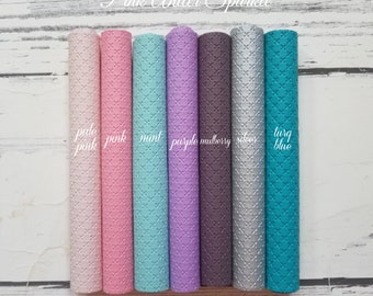 faux Leather Sheets 7.75"x12.75" fake criss cross to make earrings bows 7 colors available pale pink mint gold silver blue purple
