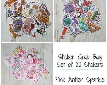 20 piece grab bag sticker variety mix bag stickers - 3 patterns available Teacher Classroom Animals Breast Cancer