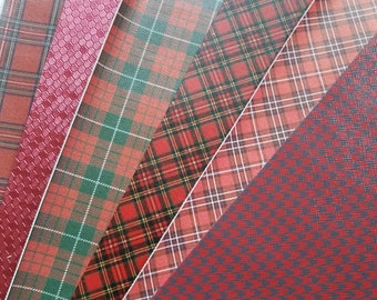 Tartan Plaid faux leather bundle of 6 fake sheets red black houndstooth hunter green buffalo plaid hounds lumberjack diagonal cobblestone