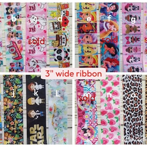 3&quot; Wide Ribbon Grosgrain Character Dalmatian puppy dogs dolls star wars princess panda bear cats 27&quot;-28&quot; length cheetah & more NOT wired