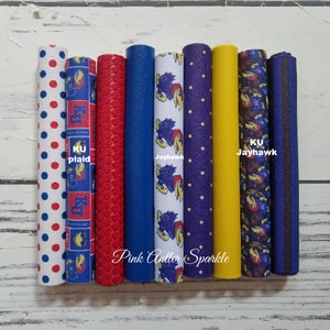 Leather Sheets KU fake leather to make earrings bows sports leather die cut crafts Kansas weave braid polka dots jayhawk Glitter Stripes
