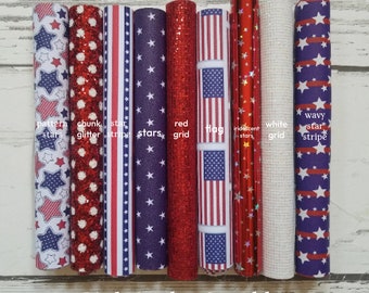 faux Leather Sheets 4th of July INDEPENDENCE DAY fake leather to make earrings bows Stars red white blue pattern stars American Flag stripe