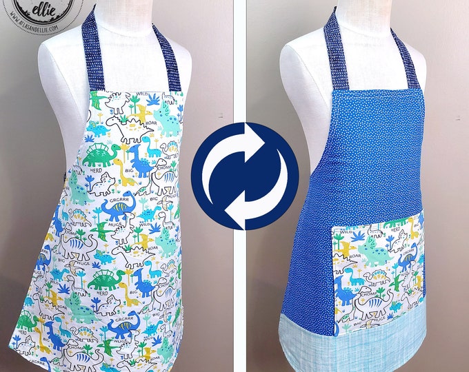 Toddler Apron great for 2 years and up! Reversible and adjustable to grow with your little! Dinosaur Fabric for multiple activities