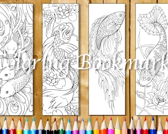 Koi and Aquarium Fishes Coloring Bookmarks: Printable Journaling Adventure (8 Sets) (Digital Download)