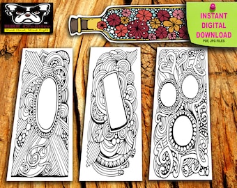 Hand Drawn Gem Bookmarks: Printable DIY Coloring Page (Digital Download)