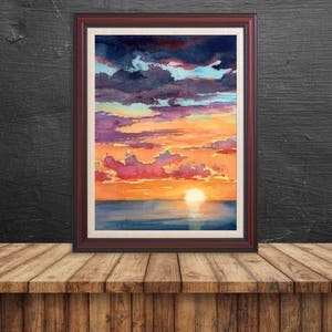 Watercolor Sunset Sunrise Landscape Beautiful Sunset Digital Download Printable